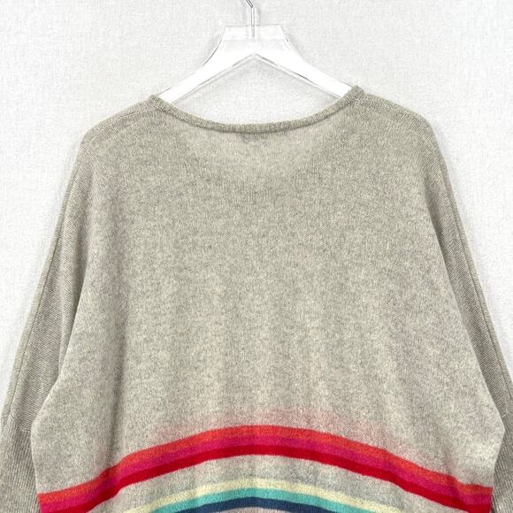 SUBTLE LUXURY Poncho Cashmere Sweater Womens XS Small Heather Gray Multi Stripe - Picture 5 of 13